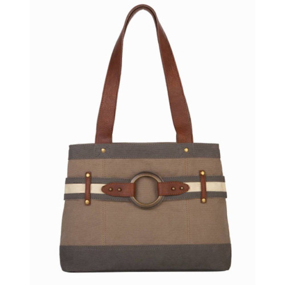 MONA B Canvas Leather Shoulder Bag Upcycled Vintage Recycled Purse Satchel